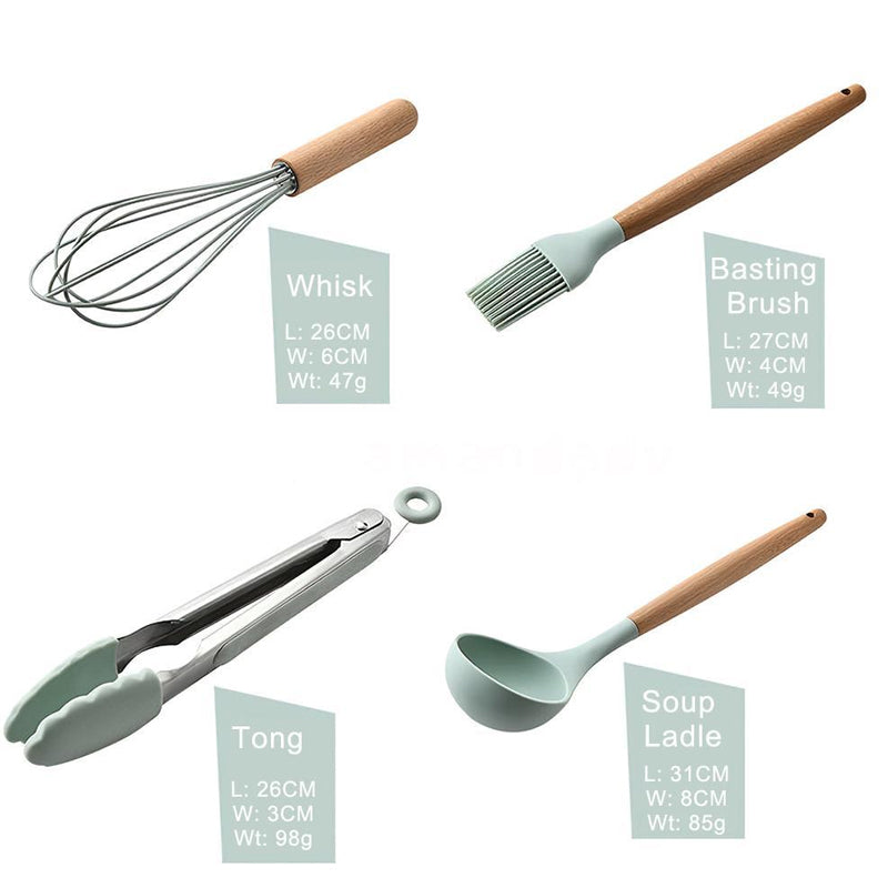 12pcs Heat-Resistant Silicone and Wood Kitchen Baking and Cooking Utensil Set