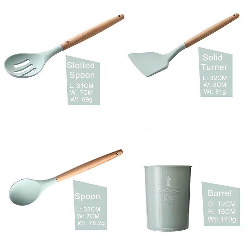 12pcs Heat-Resistant Silicone and Wood Kitchen Baking and Cooking Utensil Set