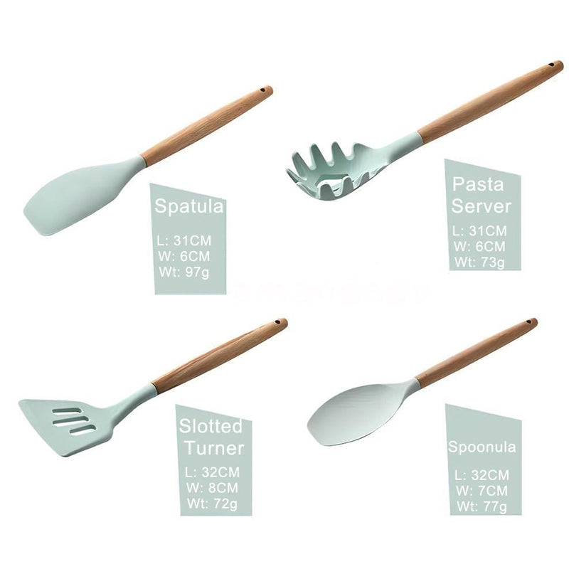12pcs Heat-Resistant Silicone and Wood Kitchen Baking and Cooking Utensil Set