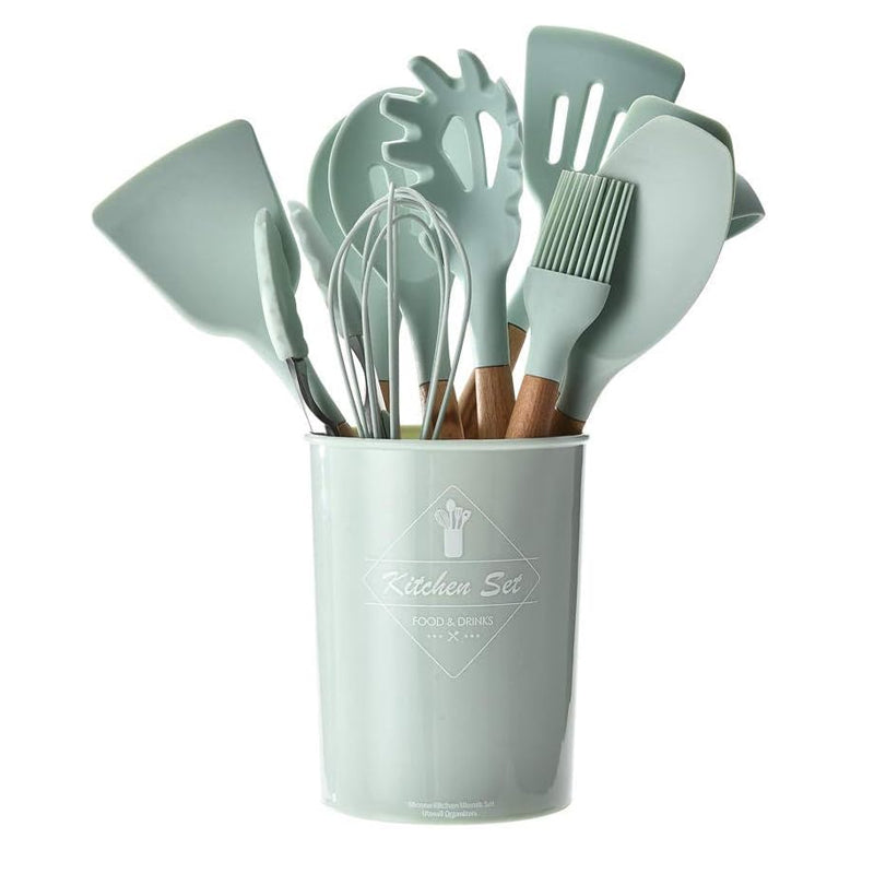 12pcs Heat-Resistant Silicone and Wood Kitchen Baking and Cooking Utensil Set