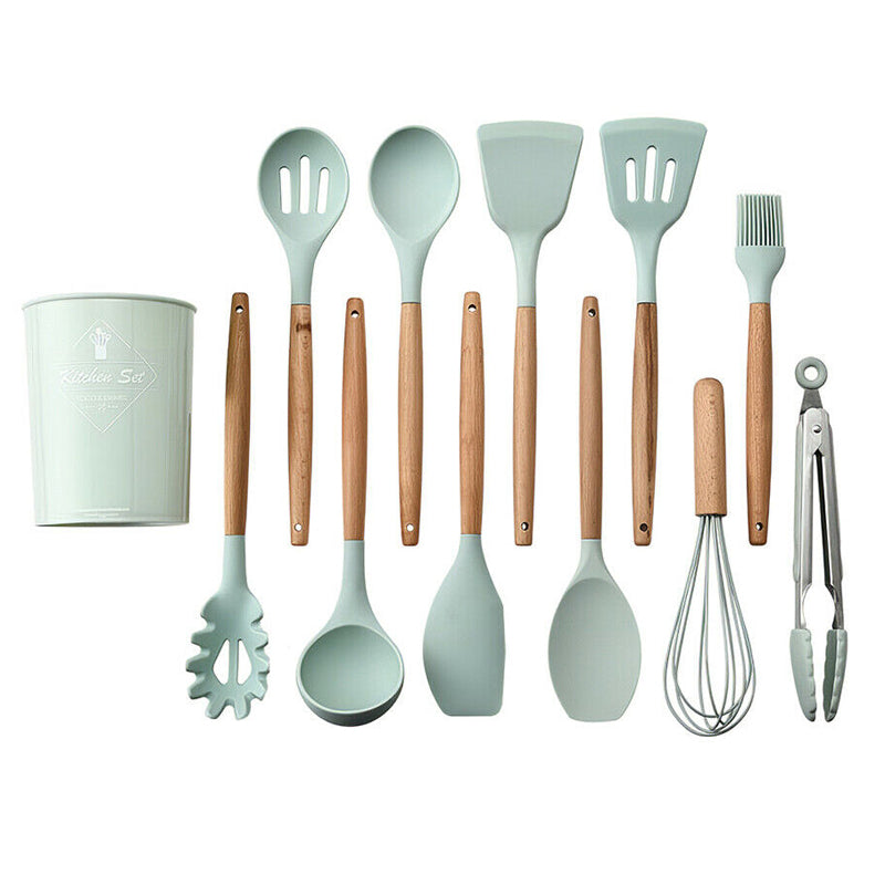 12pcs Heat-Resistant Silicone and Wood Kitchen Baking and Cooking Utensil Set