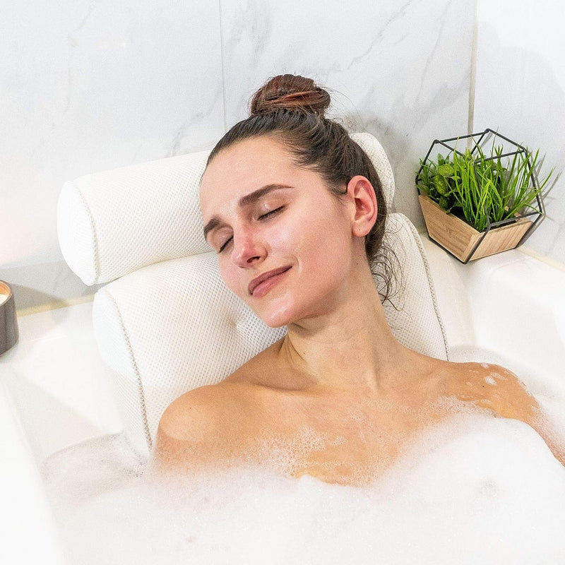 3D Mesh Soft Spa Bath Pillow for Bath Tub with Anti-Slip Suction Cups