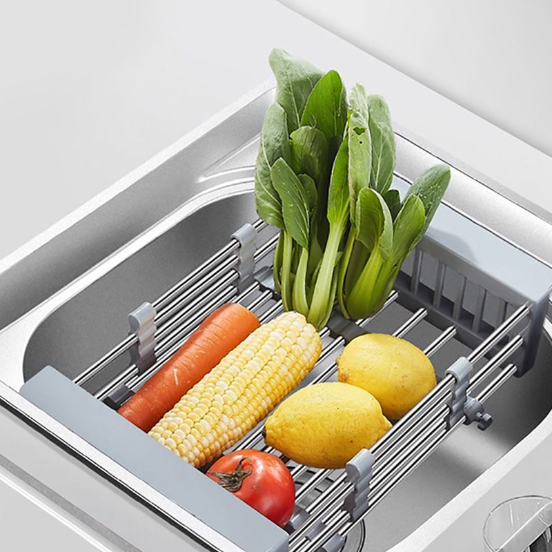 Expandable Dish Drying Rack Telescopic Retractable Over the Sink Strainer