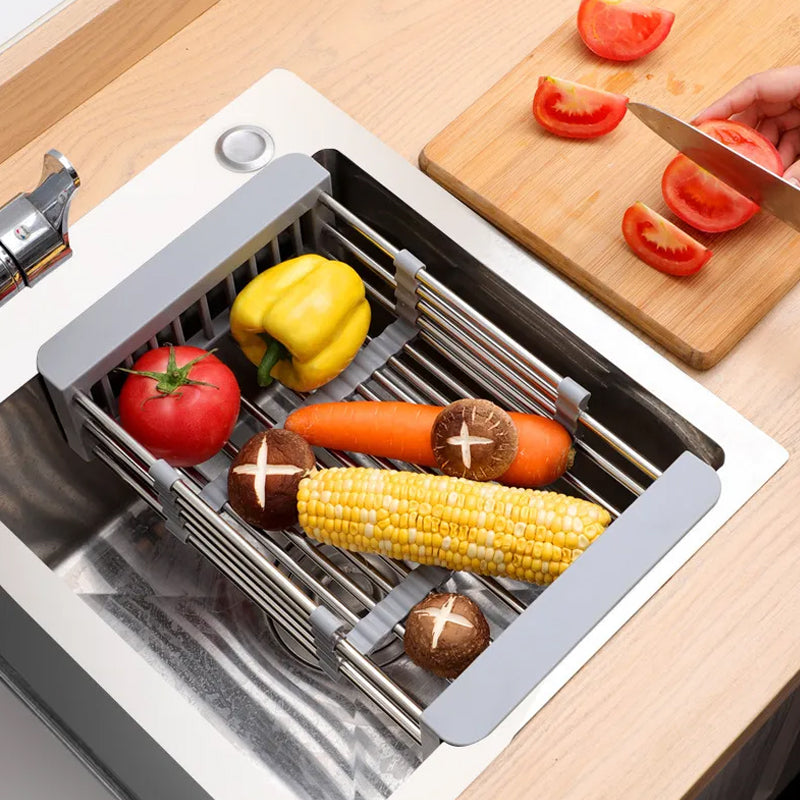 Expandable Dish Drying Rack Telescopic Retractable Over the Sink Strainer