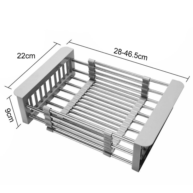 Expandable Dish Drying Rack Telescopic Retractable Over the Sink Strainer
