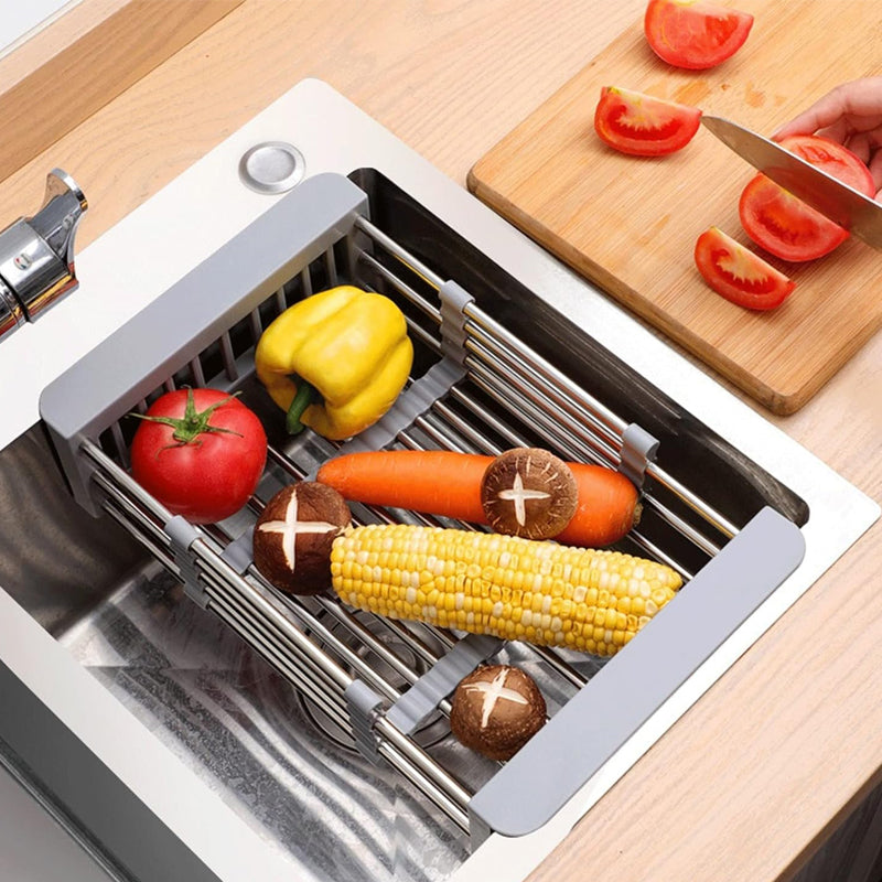 Expandable Dish Drying Rack Telescopic Retractable Over the Sink Strainer