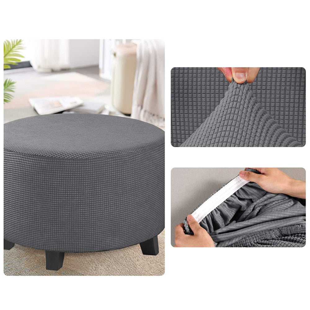 COMFEYA Round Ottoman Cover - Stretch Ottoman Slipcover Furniture Protector for Round Ottomans