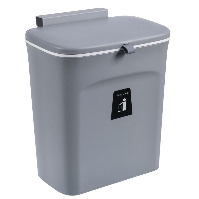 9L Waste Rubbish Trash Bin Bench Top Side Cabinet Door Hanging Slide Lid