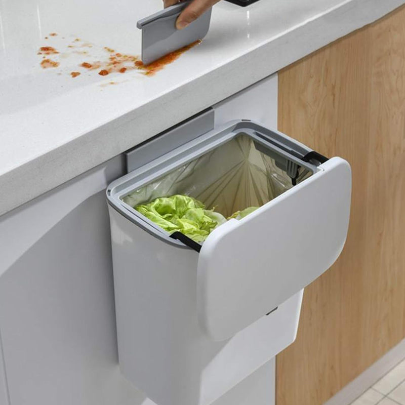9L Waste Rubbish Trash Bin Bench Top Side Cabinet Door Hanging Slide Lid