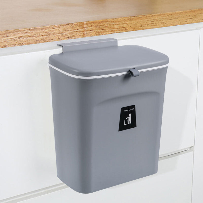 9L Waste Rubbish Trash Bin Bench Top Side Cabinet Door Hanging Slide Lid