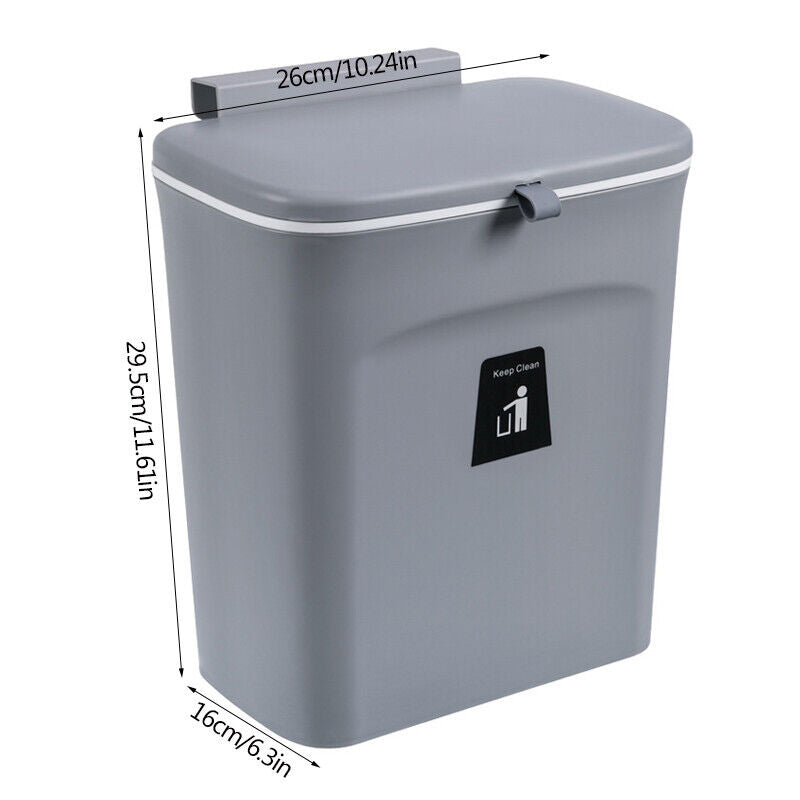 9L Waste Rubbish Trash Bin Bench Top Side Cabinet Door Hanging Slide Lid