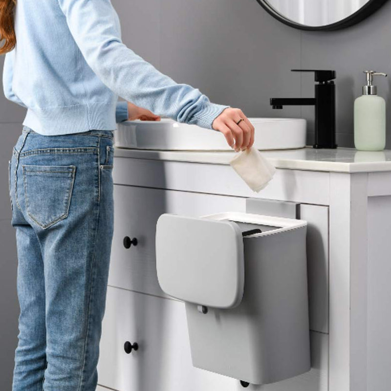 9L Waste Rubbish Trash Bin Bench Top Side Cabinet Door Hanging Slide Lid