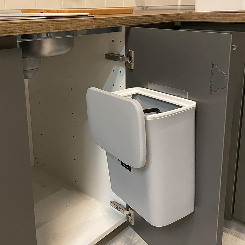 9L Waste Rubbish Trash Bin Bench Top Side Cabinet Door Hanging Slide Lid