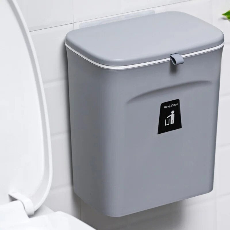 9L Waste Rubbish Trash Bin Bench Top Side Cabinet Door Hanging Slide Lid