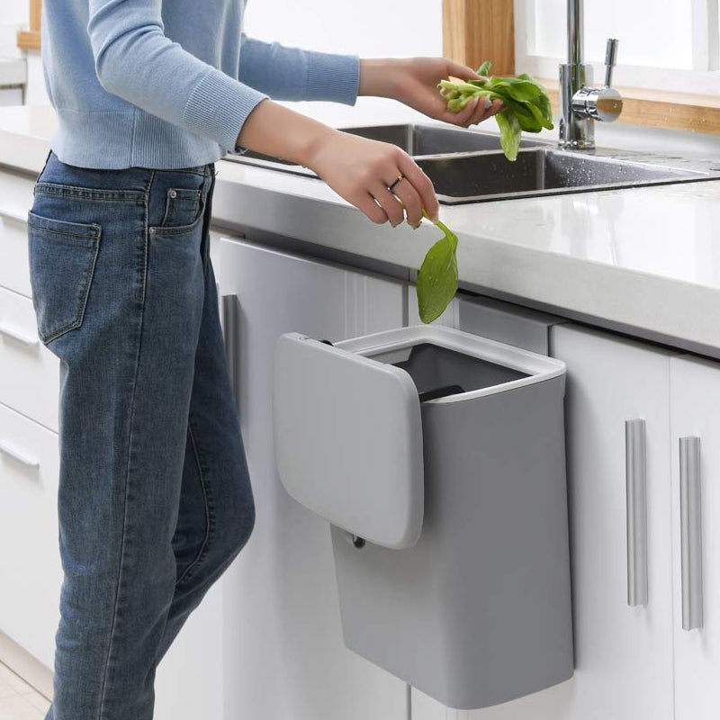 9L Waste Rubbish Trash Bin Bench Top Side Cabinet Door Hanging Slide Lid