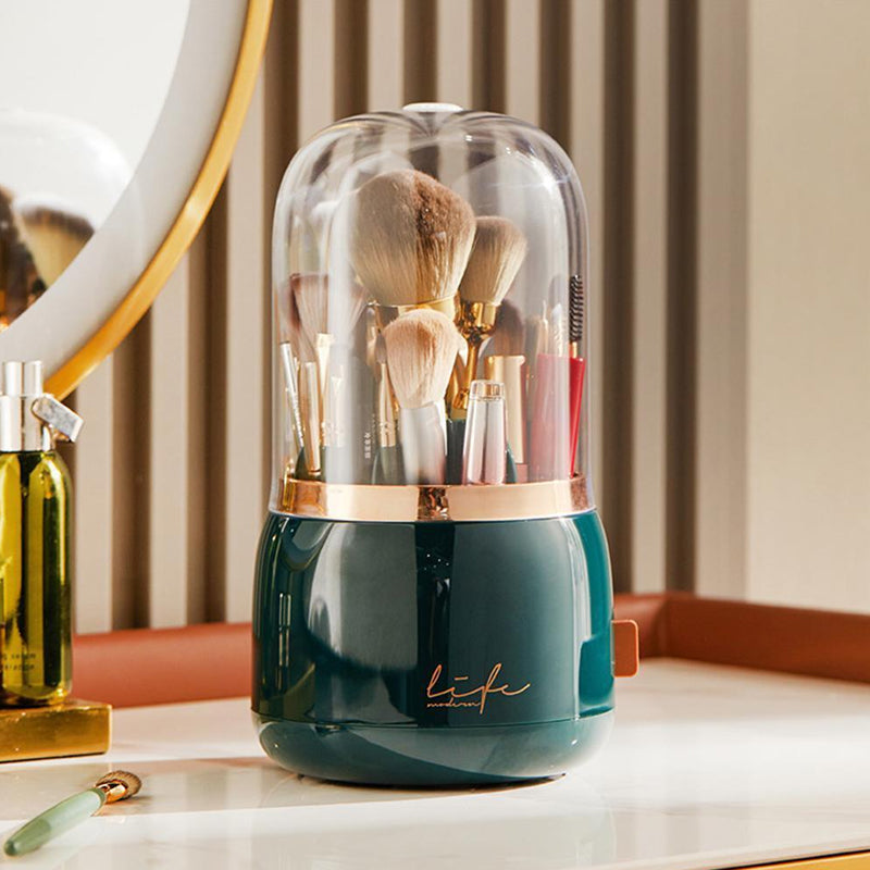 360° Rotating Compartment Dustproof Makeup Brushes Storage Organizer