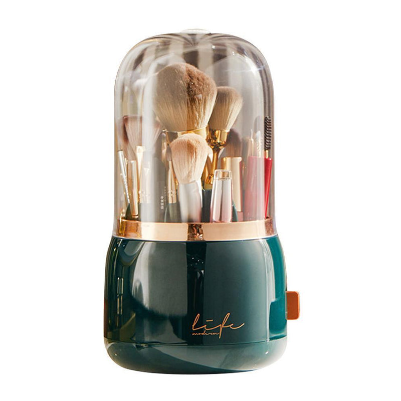 360° Rotating Compartment Dustproof Makeup Brushes Storage Organizer