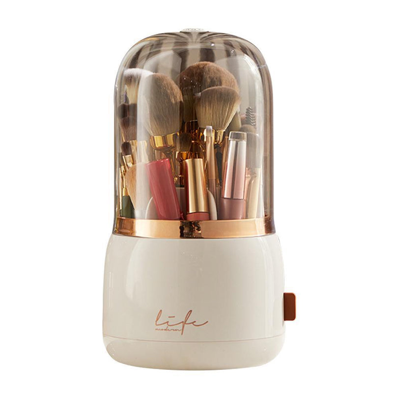360° Rotating Compartment Dustproof Makeup Brushes Storage Organizer