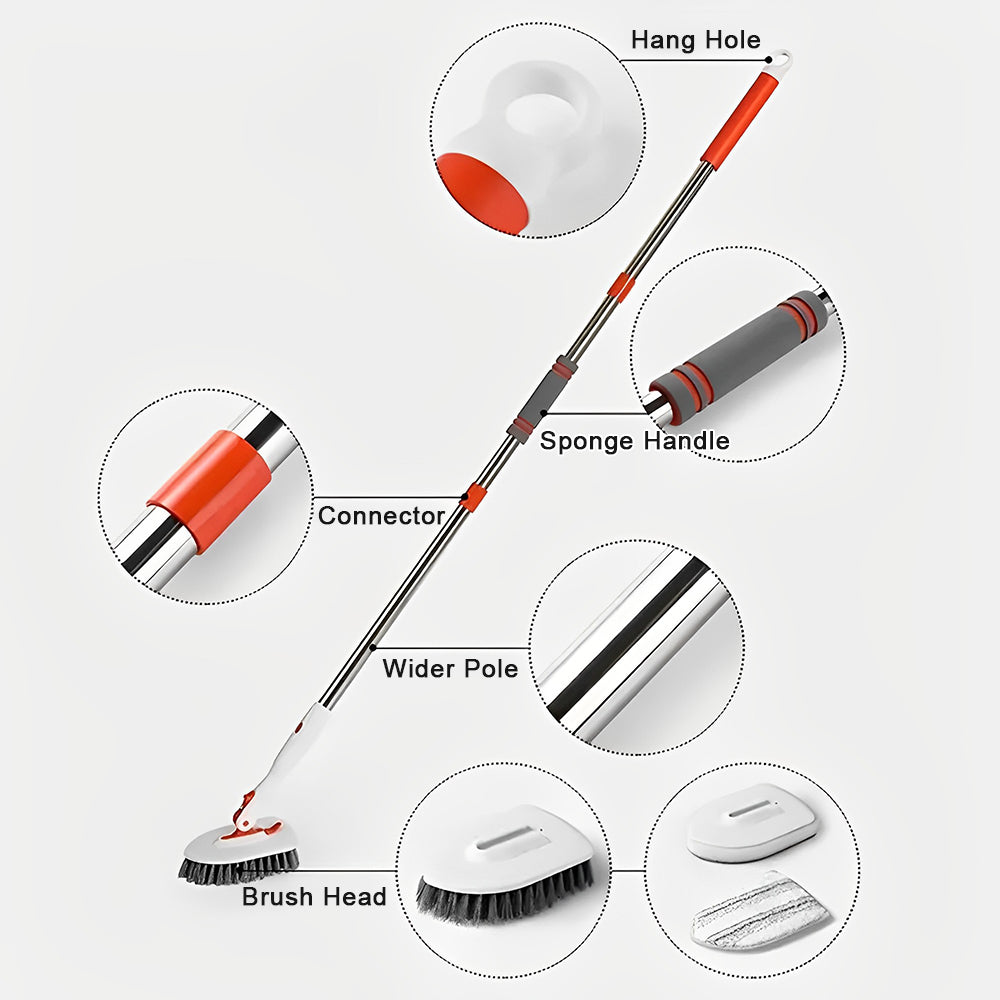 CLEANFOK 3 in 1 Tile Tub Scrubber Brush - Extendable Long Handle with Adjustable Angles