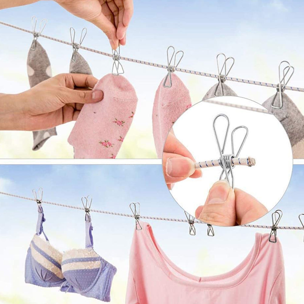 60pcs Stainless Steel Clothes Pegs Windproof Sealing Clamp