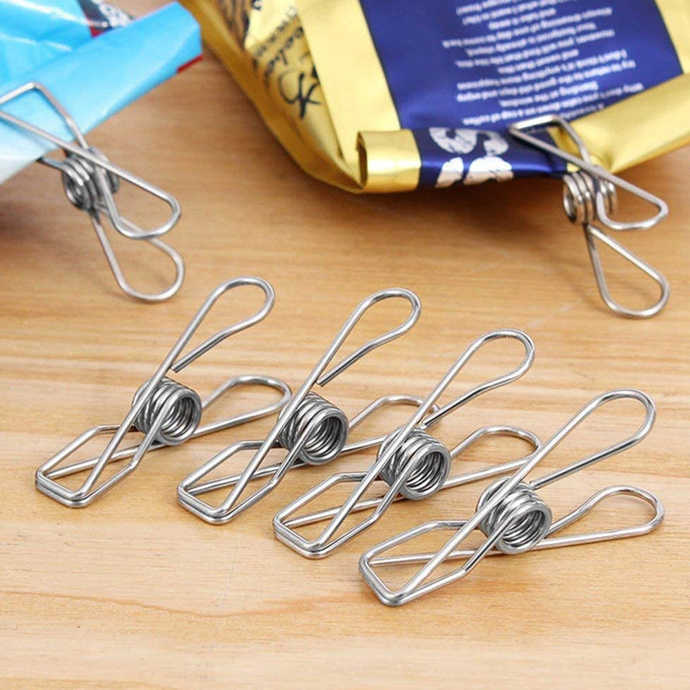 60pcs Stainless Steel Clothes Pegs Windproof Sealing Clamp
