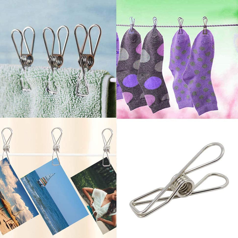 60pcs Stainless Steel Clothes Pegs Windproof Sealing Clamp