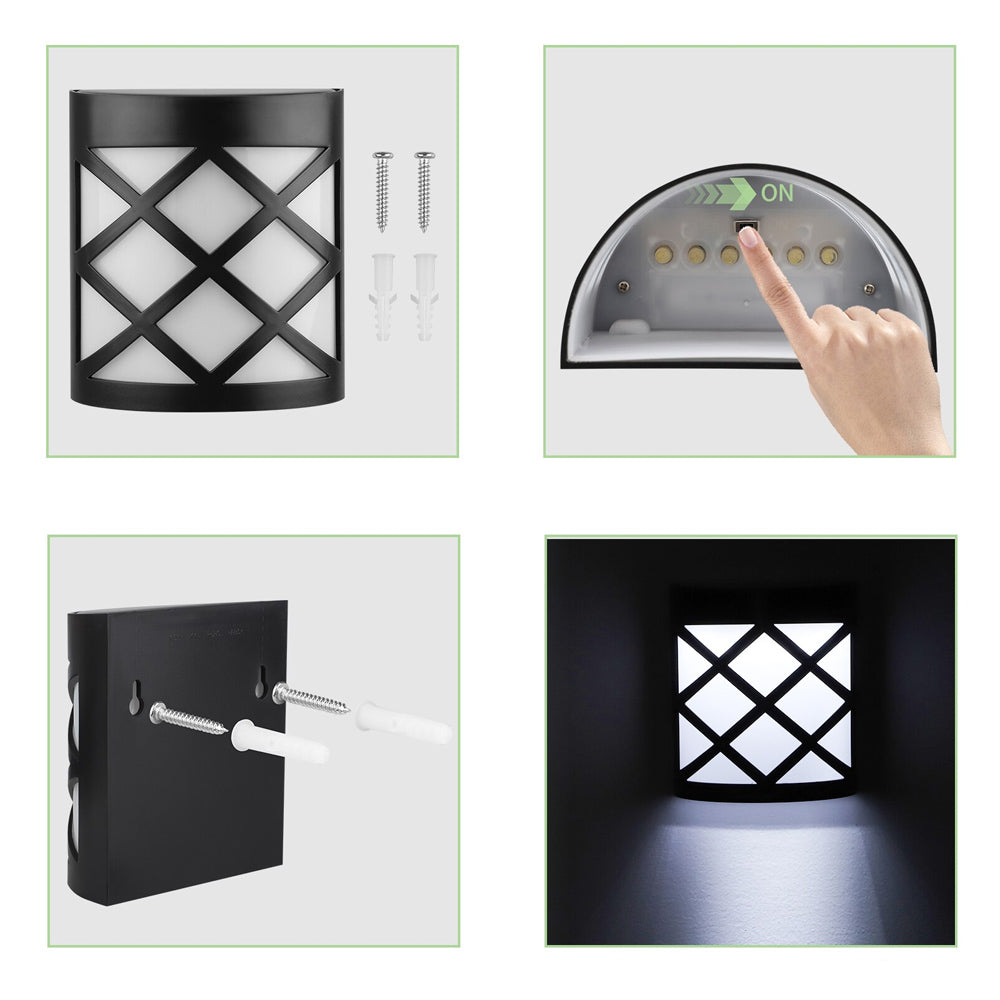 6 LED Outdoor Solar Wall Lights Garden Step Bright Light
