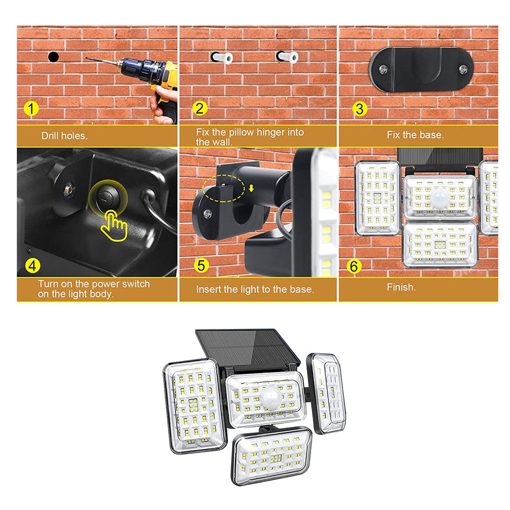 4 Head Solar Powered Motion Sensor Outdoor Flood Lamp