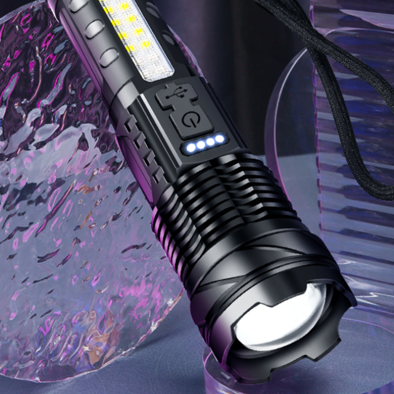 30W 14LED Tactical Flashlight White Laser Torch Lamp USB Charging