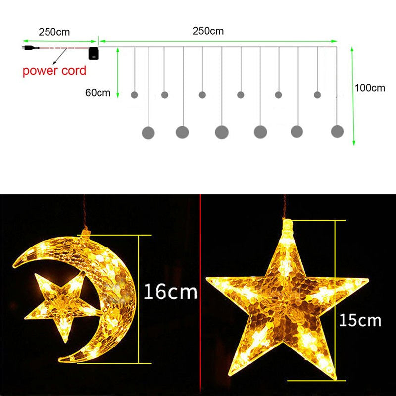 3.5m LED Curtain String Light Star & Moon Home Decorative Fairy Lamp