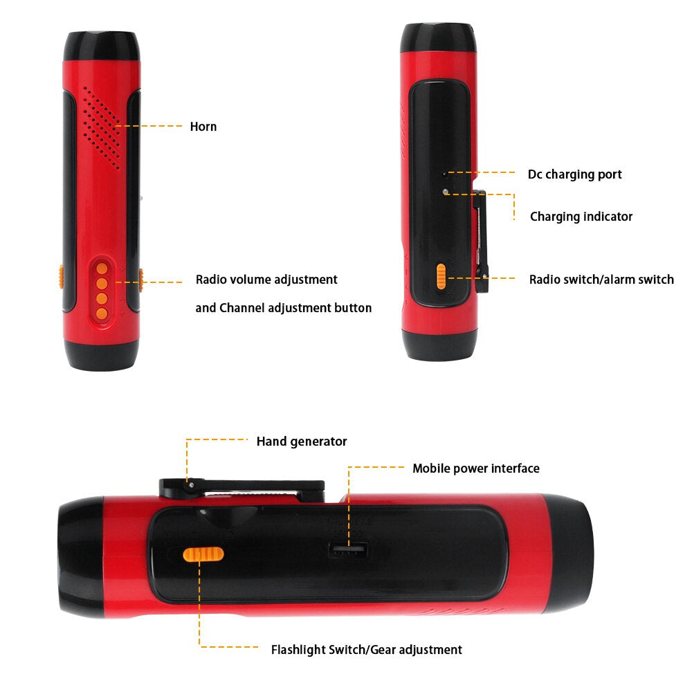 Hand Crank Solar FM Radio Flashlight and Emergency Charger