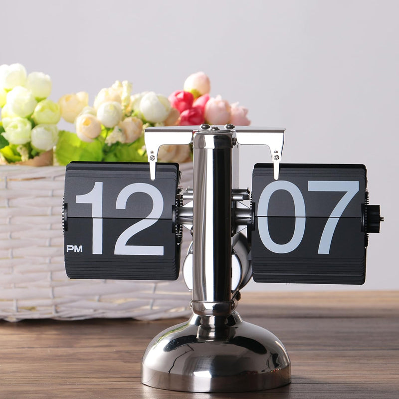Automatic Page Turner Mechanical Desktop Vintage Clock- Battery Powered