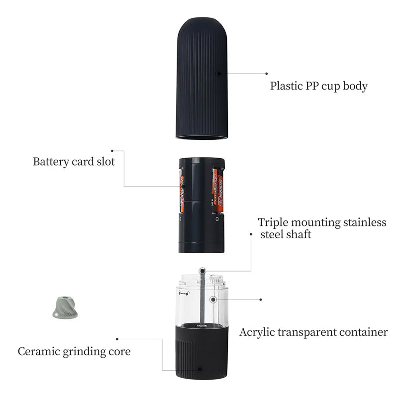 One-Hand Electric Salt Grinder and Pepper Mill with LED Light- Battery Operated