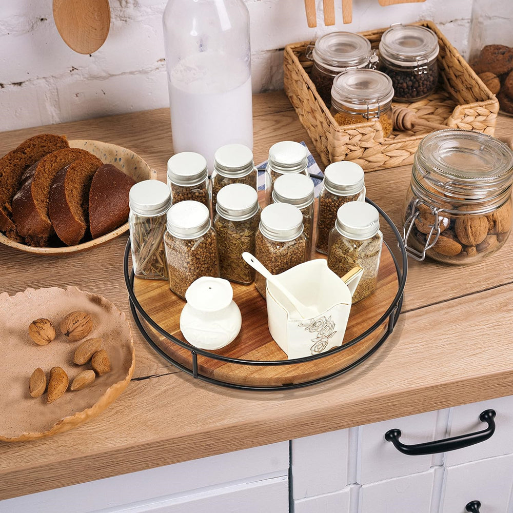 STORFEX 9 Inch Wood Lazy Susan Organizer - Premium Wooden Turntable