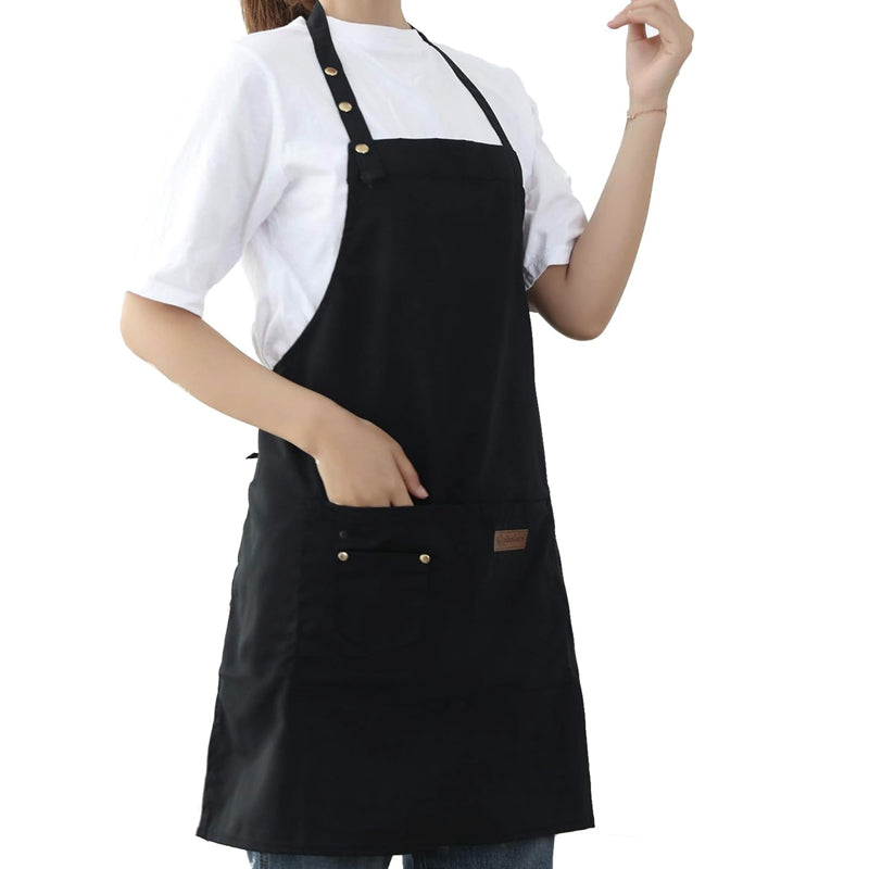 Washable Canvas Butcher and Server Kitchen Cooking Apron Café Uniform Apron with Pockets