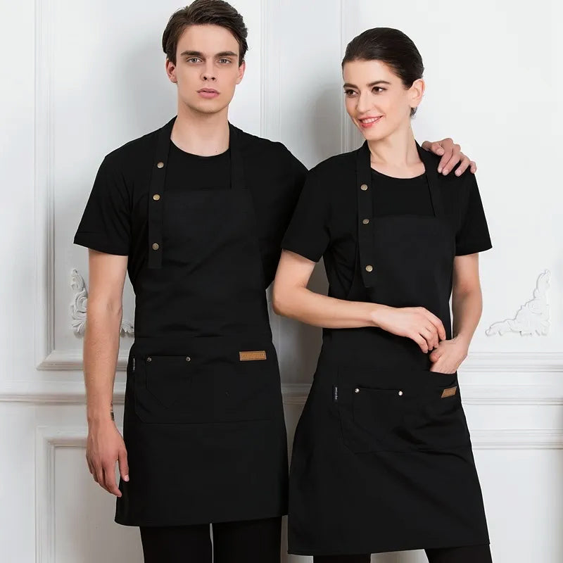 Washable Canvas Butcher and Server Kitchen Cooking Apron Café Uniform Apron with Pockets