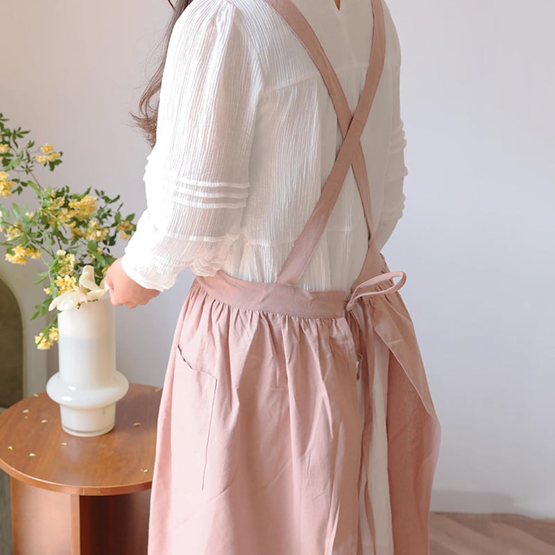 Women Cotton Linen Cross Apron Housework Baking Protector