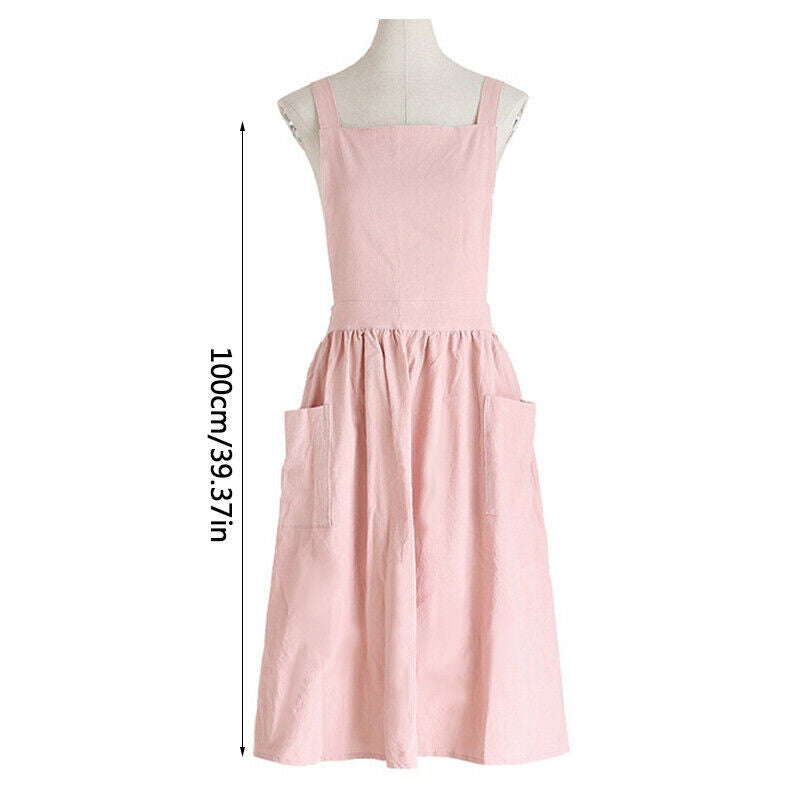 Women Cotton Linen Cross Apron Housework Baking Protector