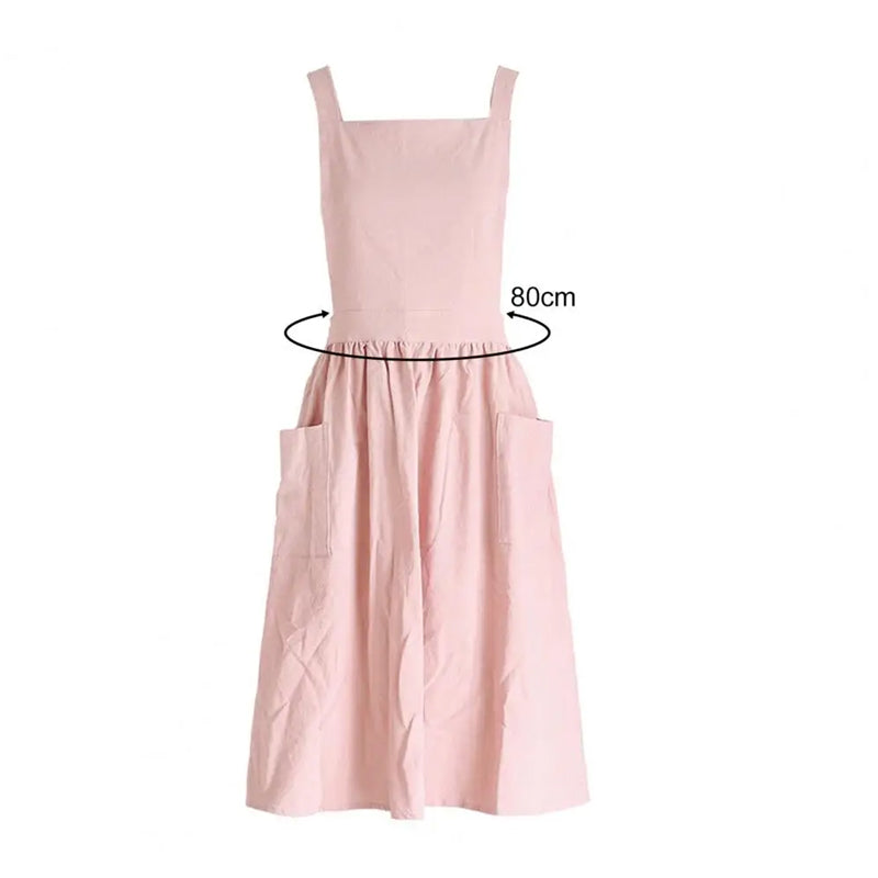 Women Cotton Linen Cross Apron Housework Baking Protector