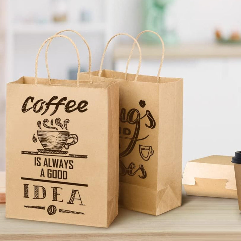 50pcs Brown Kraft Paper Bags with Handle for Gifts and Souvenirs - Available in S, M, L