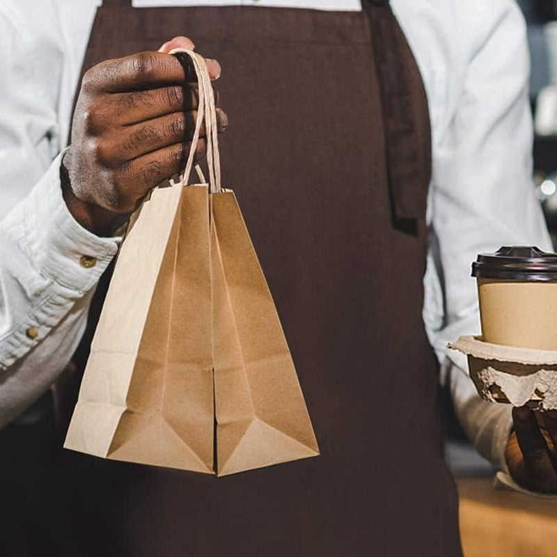 50pcs Brown Kraft Paper Bags with Handle for Gifts and Souvenirs - Available in S, M, L