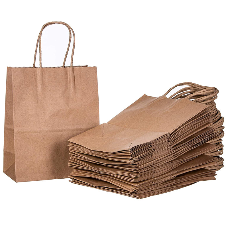 50pcs Brown Kraft Paper Bags with Handle for Gifts and Souvenirs - Available in S, M, L