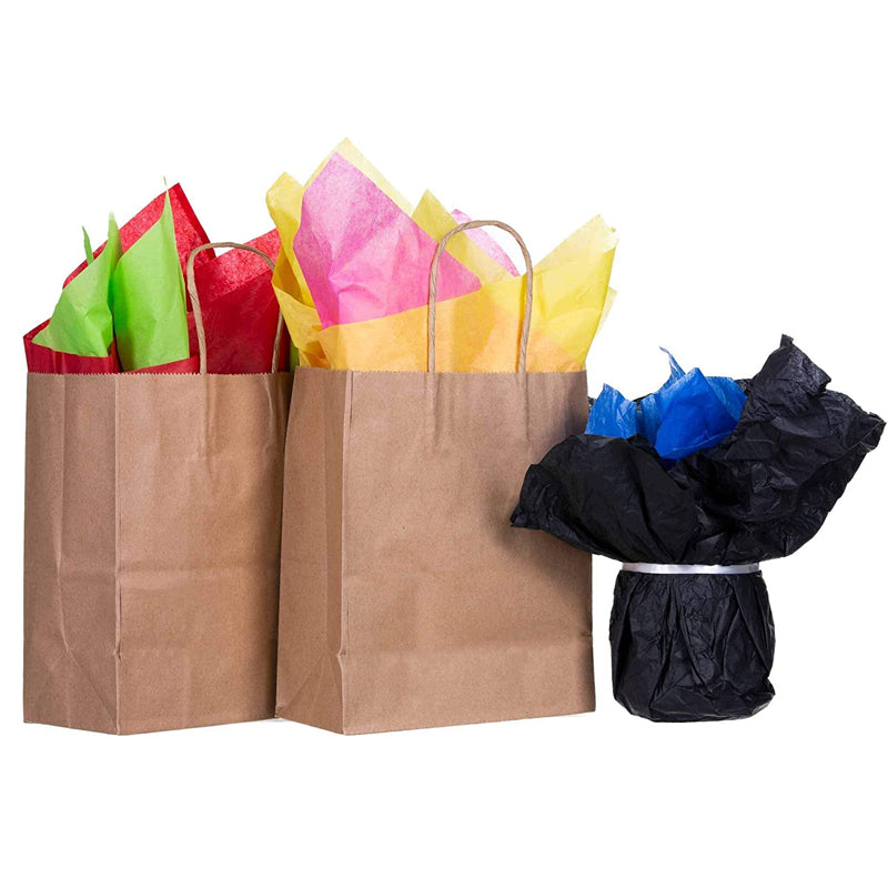 50pcs Brown Kraft Paper Bags with Handle for Gifts and Souvenirs - Available in S, M, L