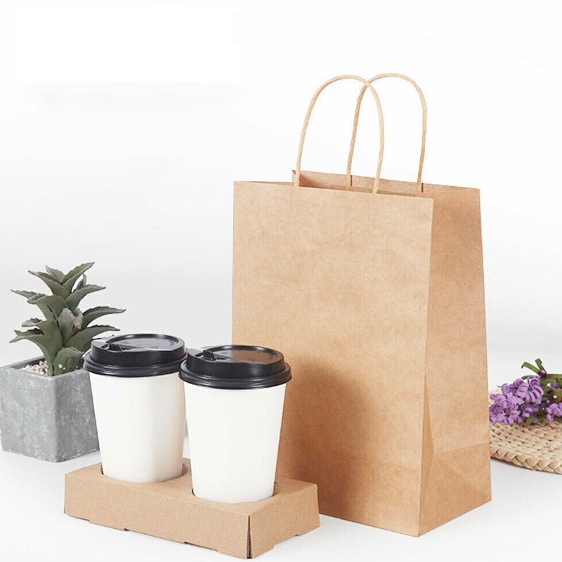 50pcs Brown Kraft Paper Bags with Handle for Gifts and Souvenirs - Available in S, M, L