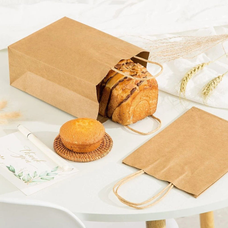 50pcs Brown Kraft Paper Bags with Handle for Gifts and Souvenirs - Available in S, M, L
