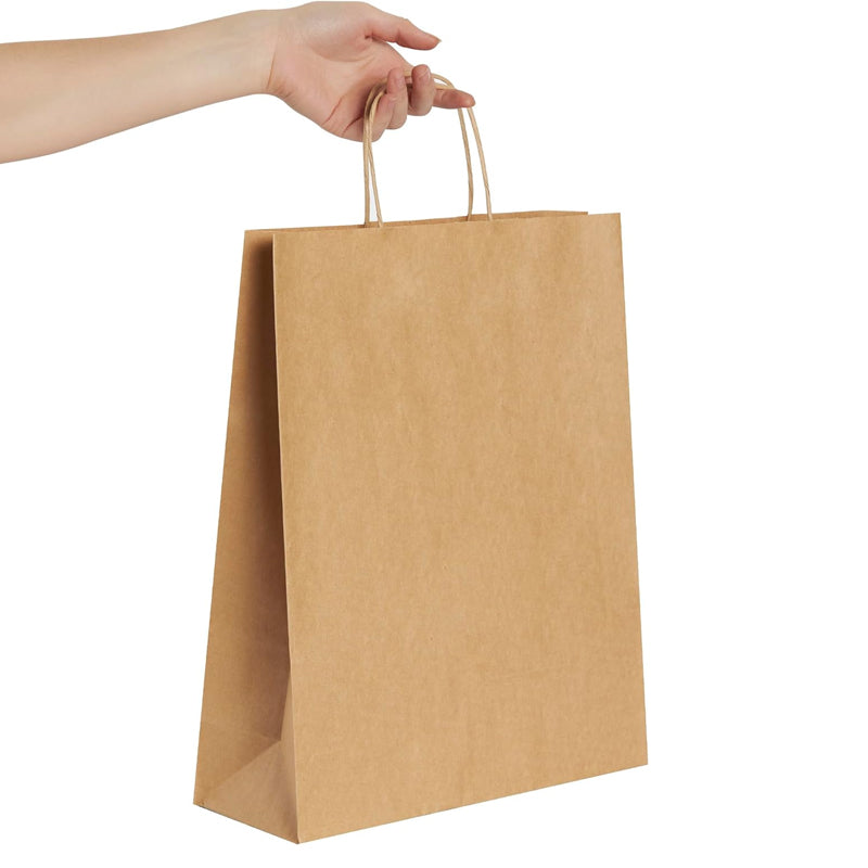 50pcs Brown Kraft Paper Bags with Handle for Gifts and Souvenirs - Available in S, M, L