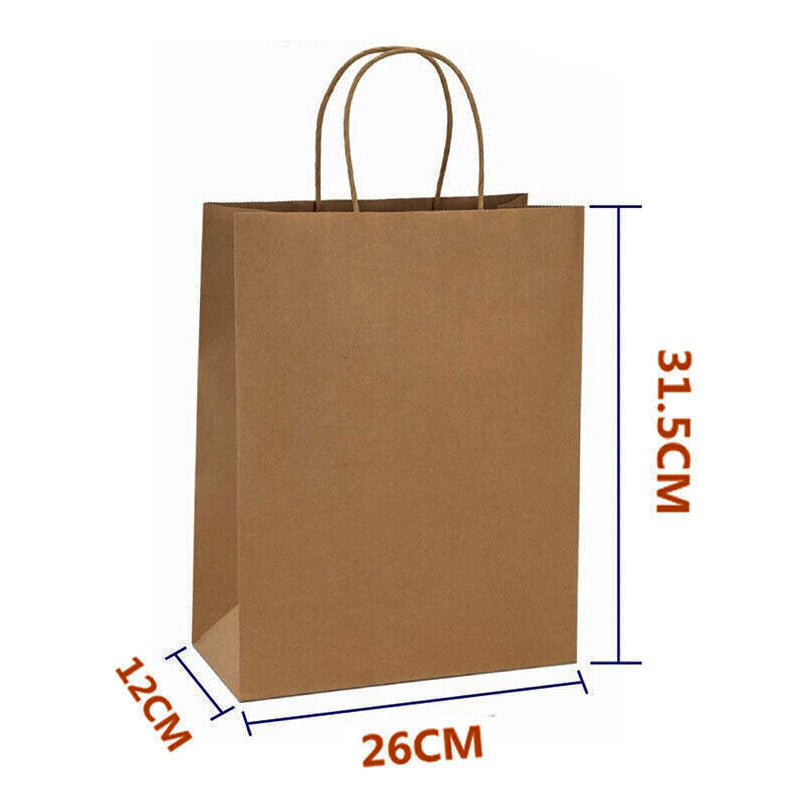 50pcs Brown Kraft Paper Bags with Handle for Gifts and Souvenirs - Available in S, M, L