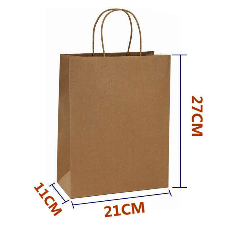 50pcs Brown Kraft Paper Bags with Handle for Gifts and Souvenirs - Available in S, M, L