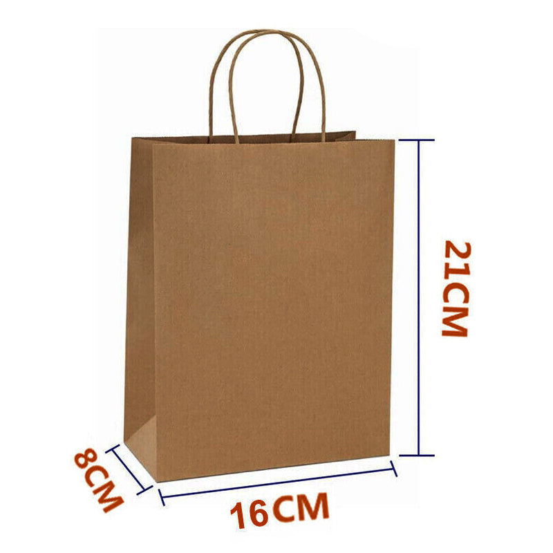 50pcs Brown Kraft Paper Bags with Handle for Gifts and Souvenirs - Available in S, M, L