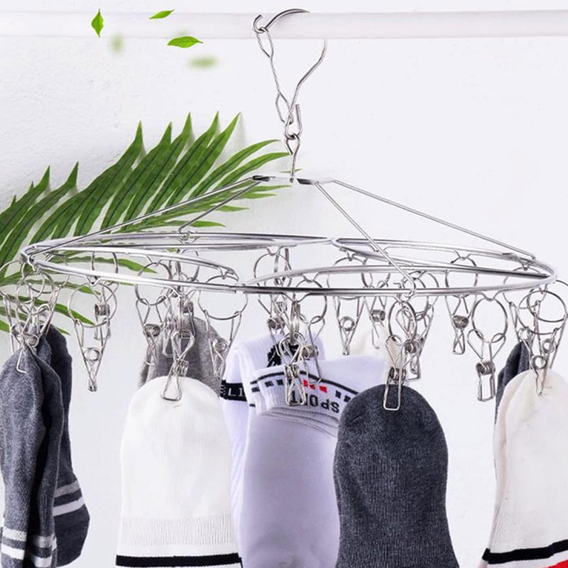 30 Pegs Thickened Stainless Steel Underwear Sock Hanger Laundry Airer Dryer Rack
